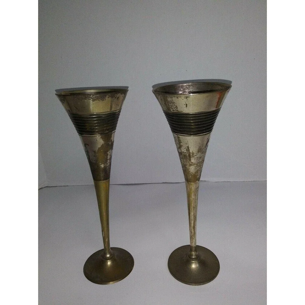 Vintage Landes 2 Tall Silver Plated and Brass Wine Cups Barware Made in India
